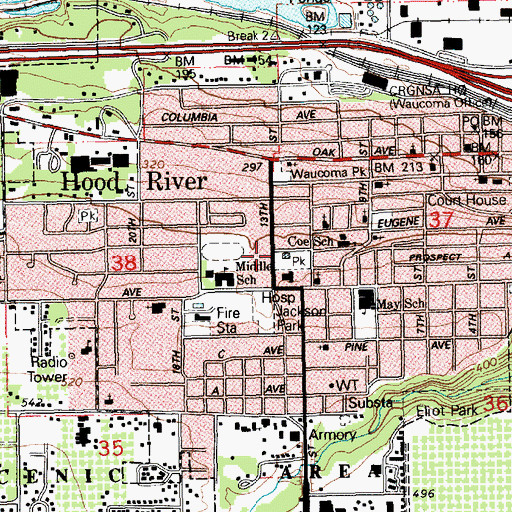 Topographic Map of Coe Park, OR