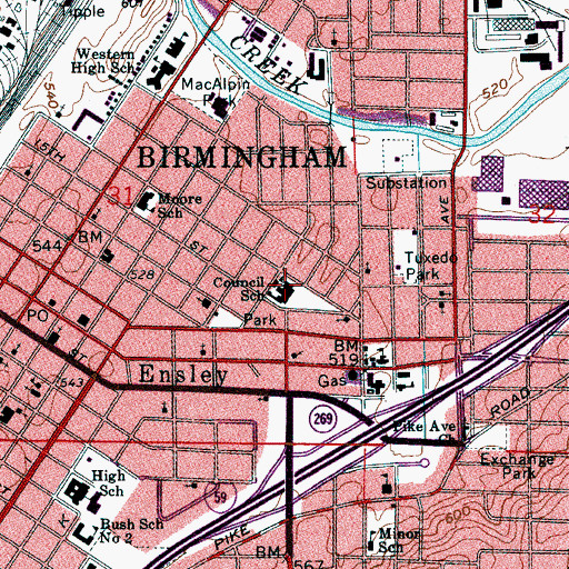Topographic Map of Councill Elementary School, AL