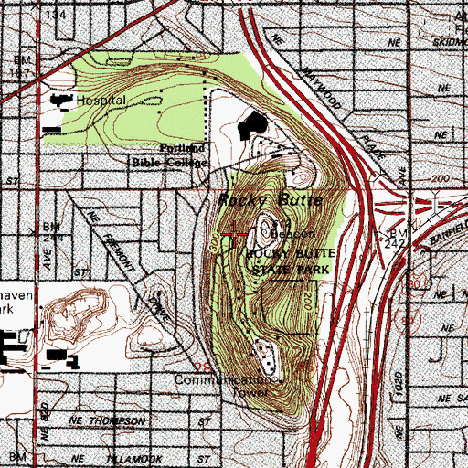 Topographic Map of Rocky Butte Natural Area, OR