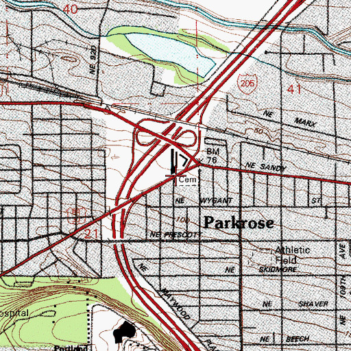 Topographic Map of Columbia Masonic Cemetery, OR