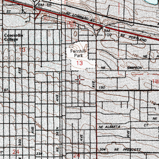 Topographic Map of Whittaker Middle School (historical), OR
