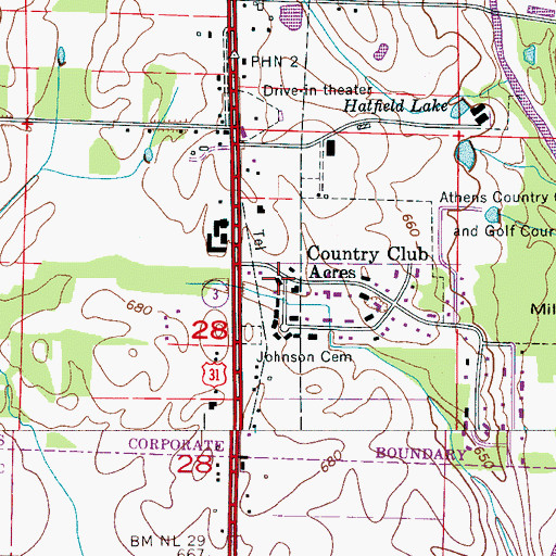 Topographic Map of Country Club Acres, AL