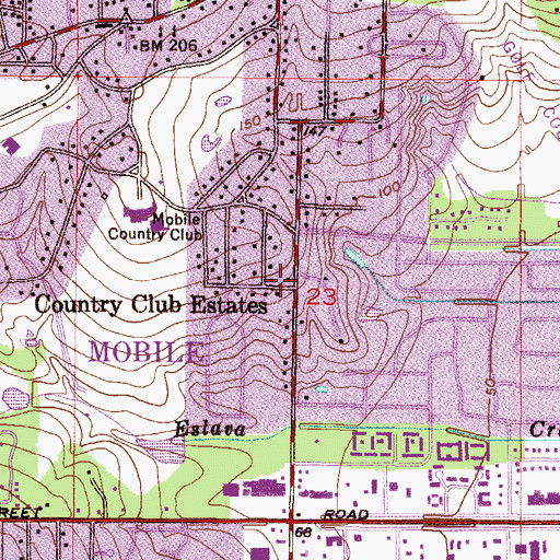 Topographic Map of Country Club Estates, AL
