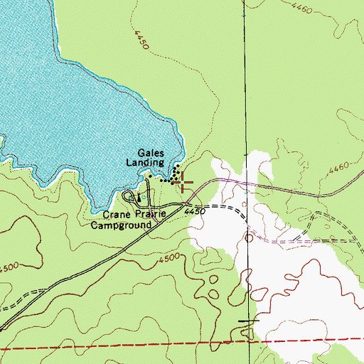 Topographic Map of Crane Prairie Resort, OR