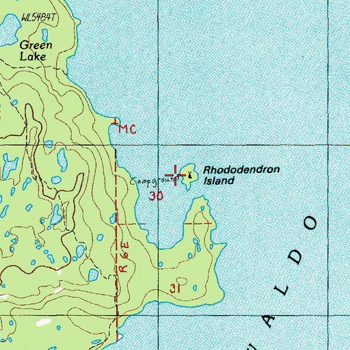 Topographic Map of Rhododendron Island Recreation Site, OR