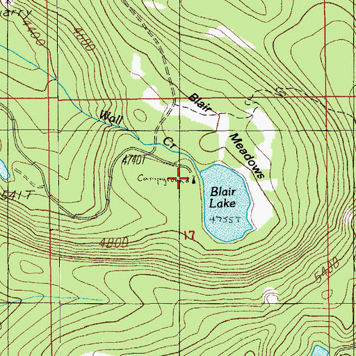 Topographic Map of Blair Lake Recreation Site, OR