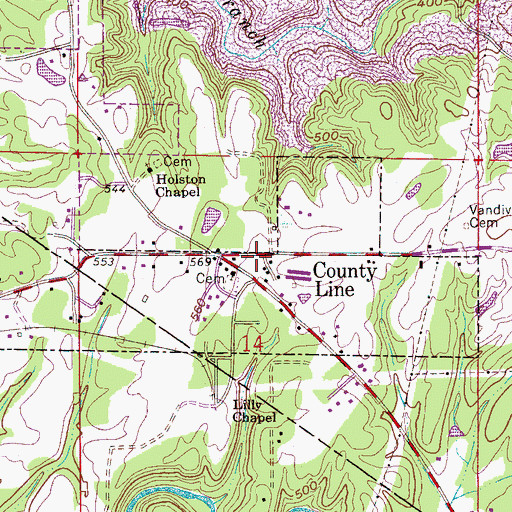 Topographic Map of County Line, AL