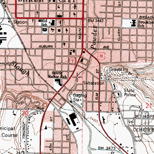 Topographic Map of Wallowa-Whitman National Forest Headquarters, OR