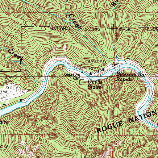 Topographic Map of Gleason Bar Recreation Site, OR