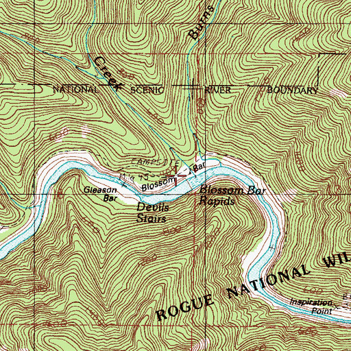 Topographic Map of Blossom Bar Recreation Site, OR