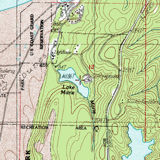 Topographic Map of Lake Marie Campground, OR
