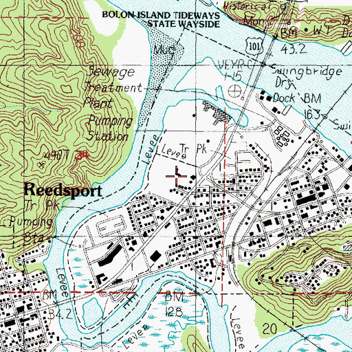Topographic Map of Oregon Dunes National Recreation Area Visitors Center, OR