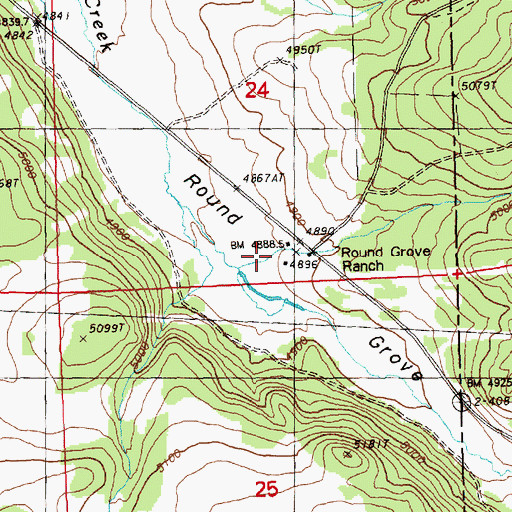 Topographic Map of Round Grove Weather Station, OR