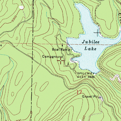 Topographic Map of Jubilee Lake Recreation Site, OR