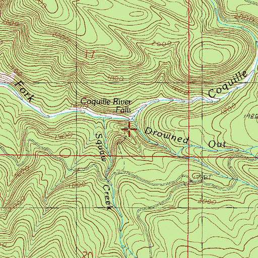Topographic Map of Coquille River Falls Natural Area, OR