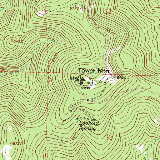 Topographic Map of Tower Mountain Lookout Tower, OR