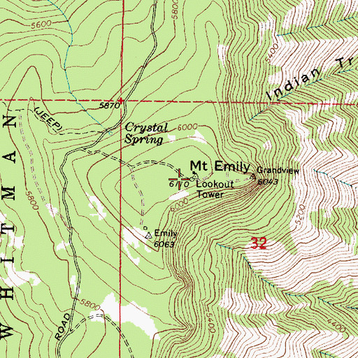 Topographic Map of Mount Emily Lookout Tower, OR