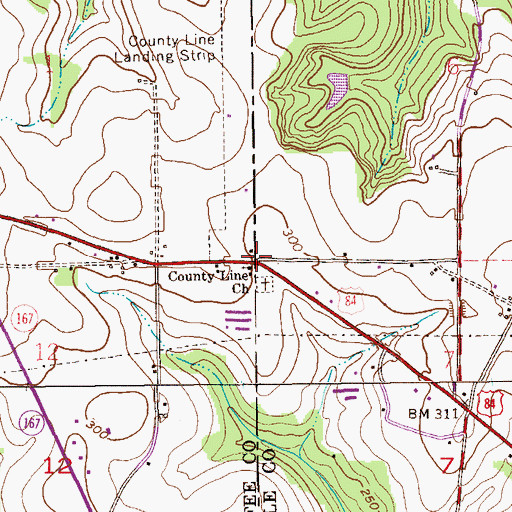 Topographic Map of County Line Baptist Church, AL