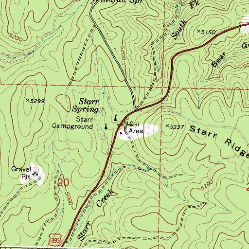 Topographic Map of Starr Bowl Winter Sports Area, OR