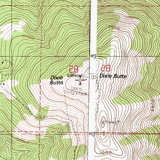 Topographic Map of Dixie Butte Fire Lookout Tower, OR