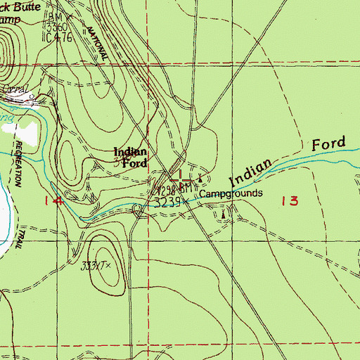 Topographic Map of Indian Ford Recreation Site, OR