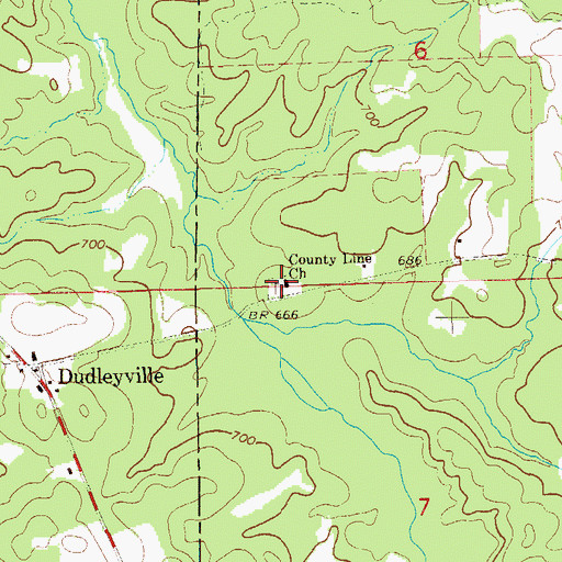 Topographic Map of County Line Baptist Church, AL