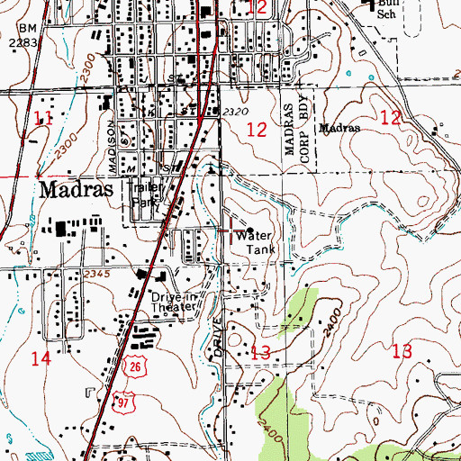 Topographic Map of Madras Water Tank, OR