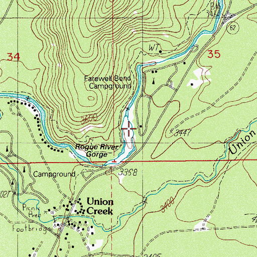 Topographic Map of Rogue Gorge Recreation Site, OR