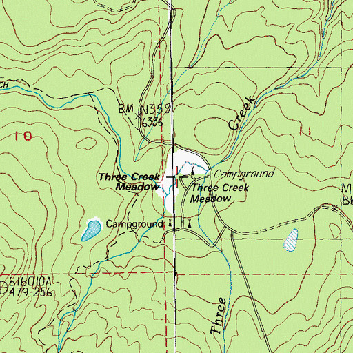 Topographic Map of Three Creek Meadow Recreation Site, OR