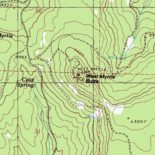 Topographic Map of West Myrtle Butte Fire Lookout, OR