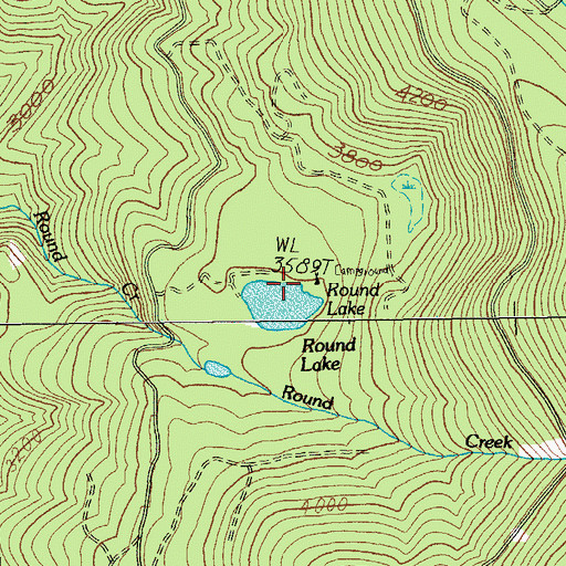 Topographic Map of Round Lake Recreation Site, OR