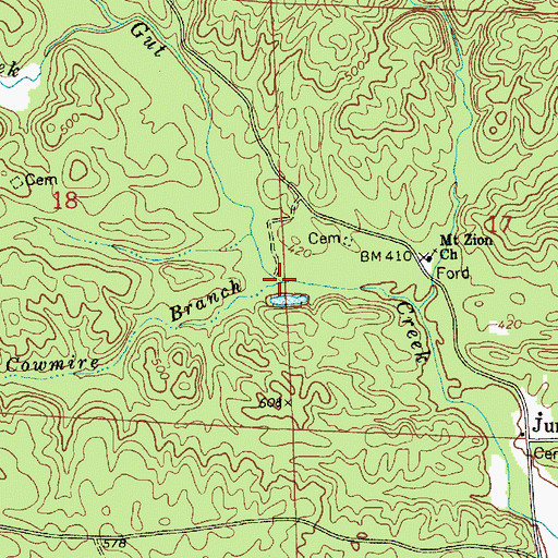Topographic Map of Cowmire Branch, AL