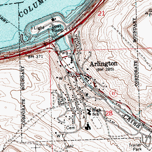 Topographic Map of Arlington, OR