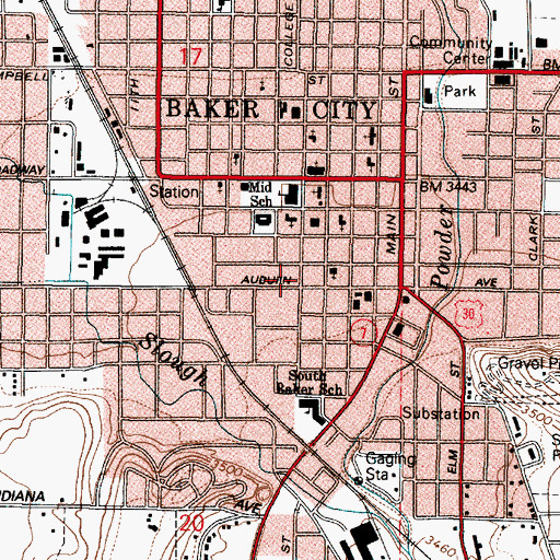 Topographic Map of Baker City, OR