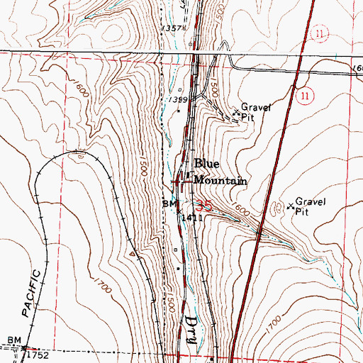 Topographic Map of Blue Mountain, OR