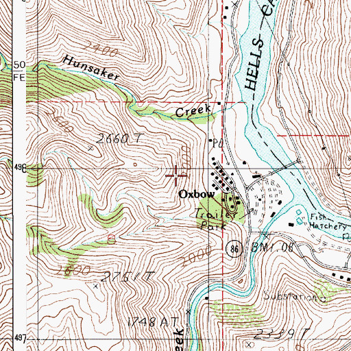 Topographic Map of Oxbow, OR