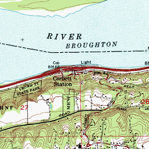 Topographic Map of Corbett Station, OR
