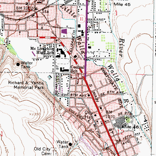 Topographic Map of Milton-Freewater, OR