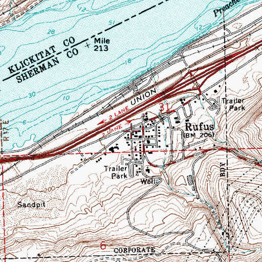 Topographic Map of Rufus, OR