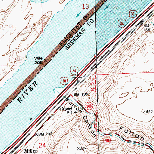 Topographic Map of Ainsworth (historical), OR