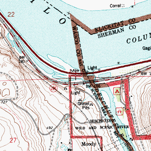 Topographic Map of Des Chutes (historical), OR