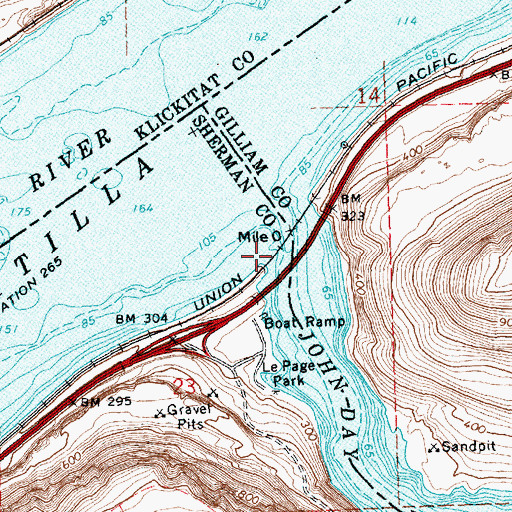 Topographic Map of John Days (historical), OR