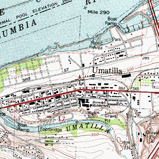 Topographic Map of Umatilla Junction (historical), OR