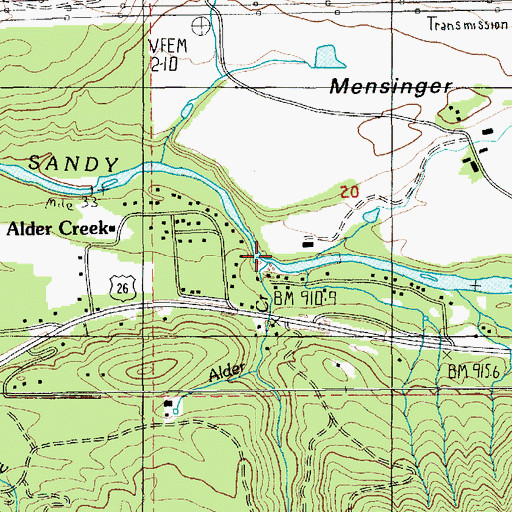 Topographic Map of Alder Creek, OR