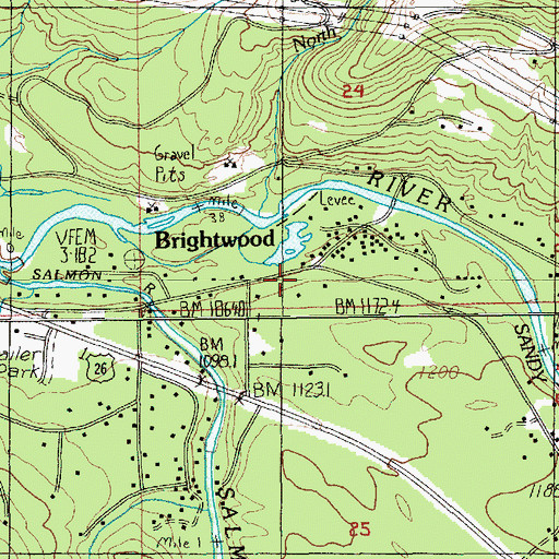 Topographic Map of Brightwood, OR