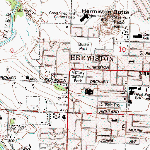 Topographic Map of Victory Square Park, OR