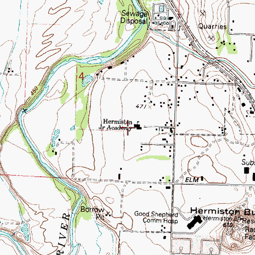 Topographic Map of Hermiston Junior Academy, OR