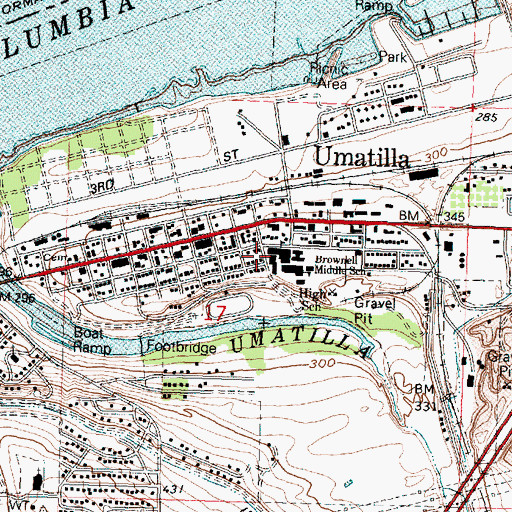 Topographic Map of Clara Brownell Middle School, OR