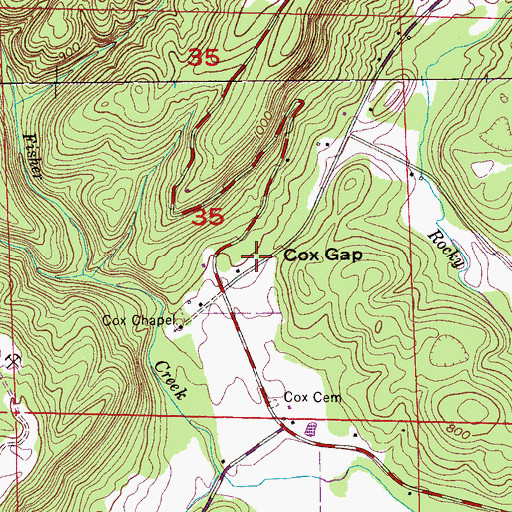 Topographic Map of Cox Gap, AL