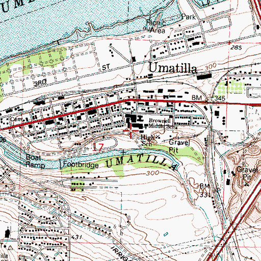 Topographic Map of Umatilla High School, OR